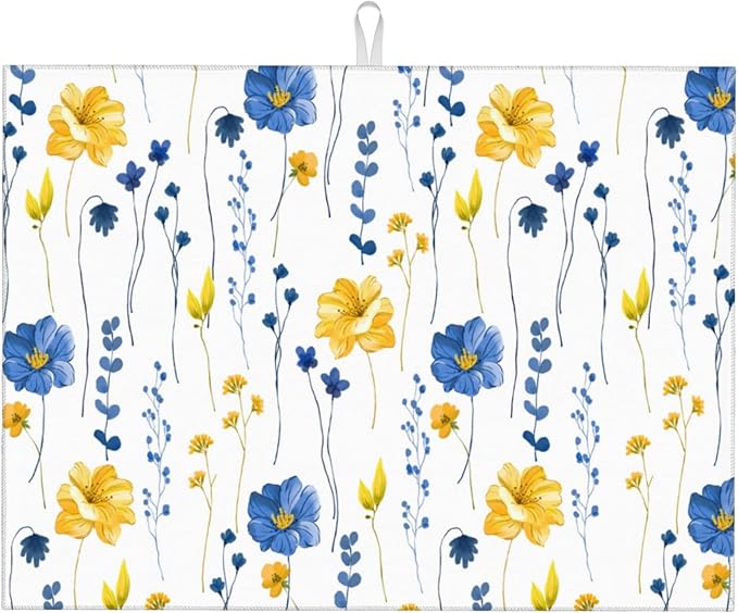 Watercolor Floral Decorative Microfiber Dish Drying Mat by Unknown