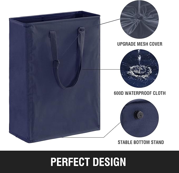 Slim Laundry Hamper with Adjustable Long Handles, 45L Small Laundry Baskets - Image 6