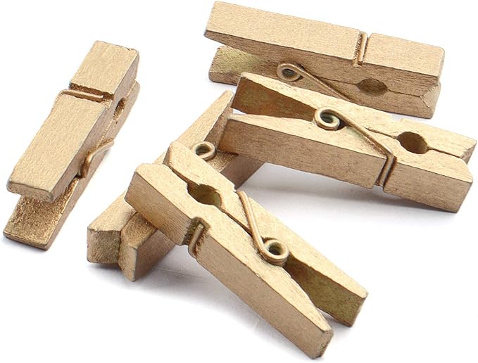 Jdesun 50 Pieces Photo Clips, Mini Gold Wooden Picture Paper Clip Clothespins - Image 5