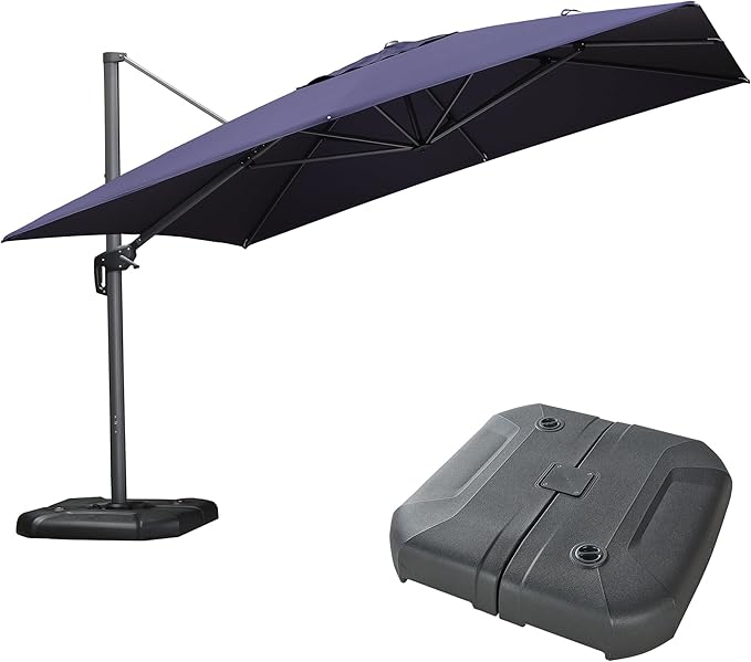 PURPLE LEAF 11.5' X 11.5' Telescopic Patio Umbrella with Base Included Lifting Cantilever Offset Square Large Umbrella for Pool Outdoor Patio Deck Garden Navy by PURPLELEAF