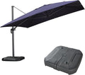 PURPLE LEAF 11.5' X 11.5' Telescopic Patio Umbrella with Base Included Lifting Cantilever Offset Square Large Umbrella for Pool Outdoor Patio Deck Garden Navy by PURPLELEAF