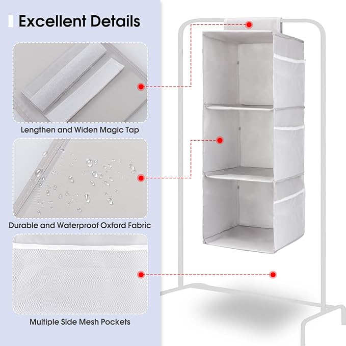 PetsHome 3-Shelf Hanging Closet Organizer, Space Saver, Closet Hanging Storage - Image 4