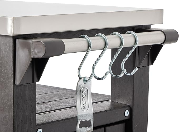 Keter Outdoor Grill Prep Table & Serving Cart, Stainless Steel Top, Unity, 40 Gal, Brown - Portable Bar Table and Cooking Accessory for Pool, Patio, Lawn, and Backyard - Image 8