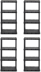Gracious Living 4 Pack Light Duty Storage Shelves, Knect-A-Shelf 4-Shelf Ventilated Shelving Rack Organizer for Home, Garage, Basement & Laundry, Black by GraciousLiving