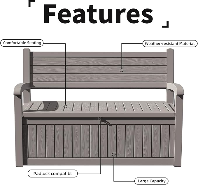 DRATO 75 Gallon Storage Bench Deck Box Outdoor Indoor,Lockable Durable All-Weather Seating with Hidden Storage,Deck Storage for Garden, Pool, Patio - Image 5