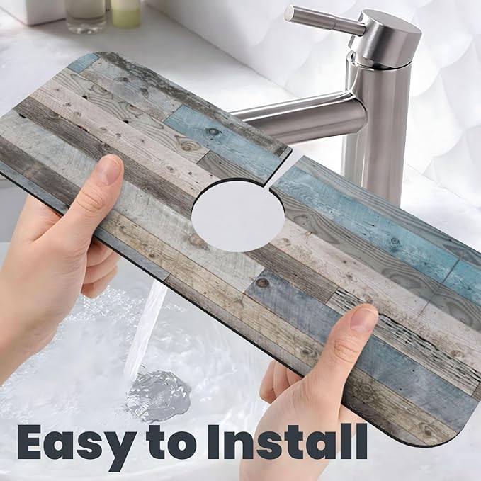 Vintage Rustic Farmhouse Blue Wood Kitchen Sink Splash Guard Faucet Mat 1 Pcs - Image 6
