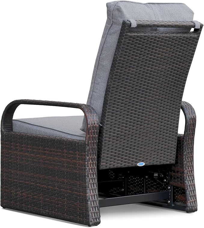 ATR ART TO REAL Outdoor Wicker Recliner Chair with 5.5'' Cushions, Automatic Adjustable Patio Chaise Lounge Chairs, Aluminum Frame Reclining Chair, UV Resistant, Rustless (Grey) - Image 8