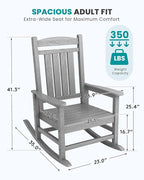 SERWALL HDPE Outdoor Rocking Chair Set of 2, Oversized Patio Rocking Chairs, All-Weather Porch Rockers for Adults, Light Gray - Image 3
