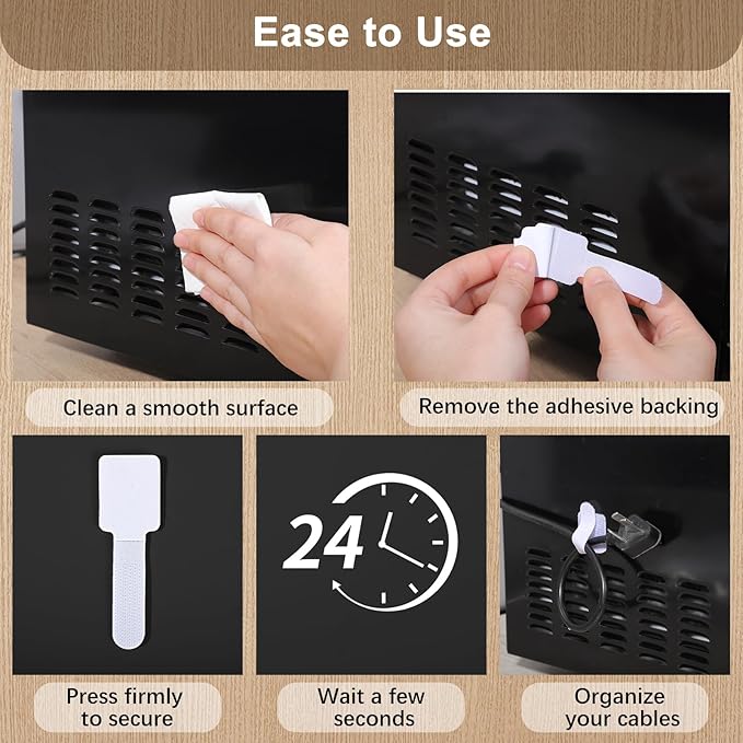 100 Pcs Hook and Loop Cable Ties, Self Adhesive Cable Management Desktop Cable - Image 4