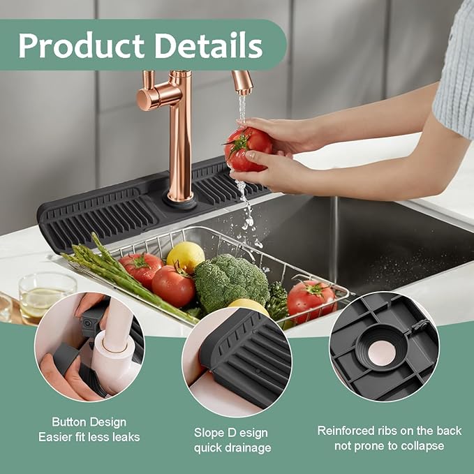 24 Inch Faucet Mat for Kitchen Sink Silicone Folding Faucet Mat for Bathroom - Image 3