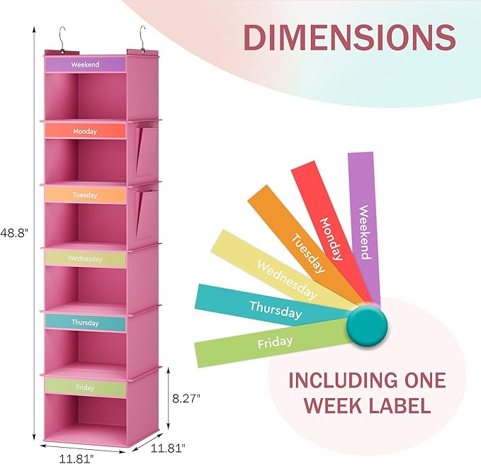 YOUDENOVA 6-Shelf Weekly Hanging Closet Organizer, Weekly Clothes Organizers - Image 3