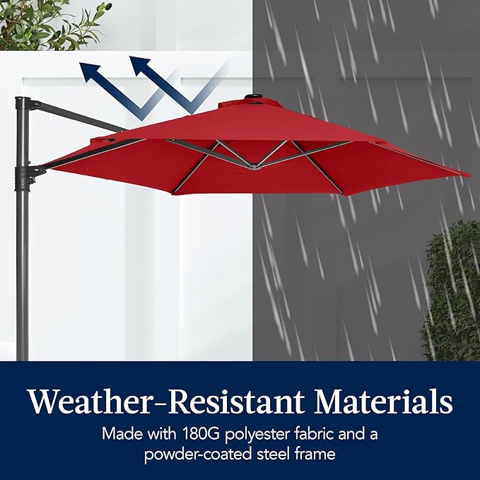 Best Choice Products 10ft Offset Cantilever Hanging Market Patio Umbrella, Smooth 360° Rotation, 8 Sturdy Ribs, Easy Adjustment - Red - Image 5