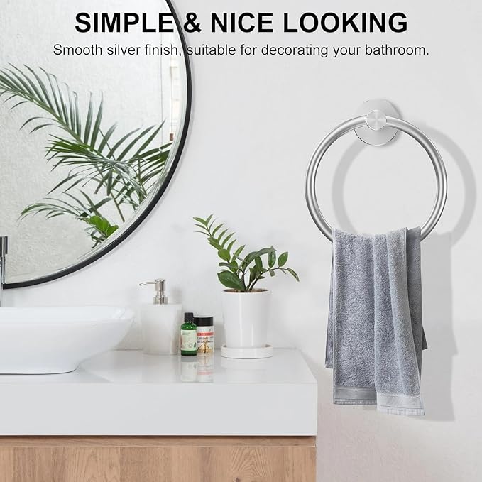 SetSail Towel Holder for Bathroom Wall Silver Towel Ring Stainless Steel Hand - Image 6
