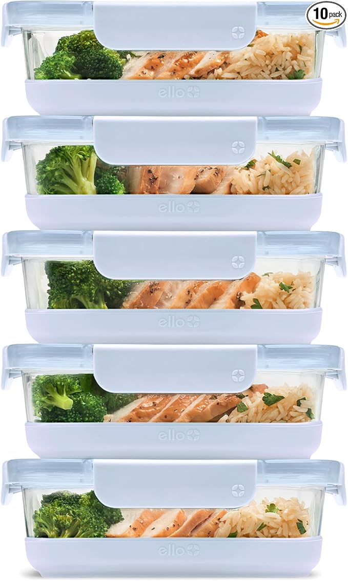 Ello Duraglass 3.4 Cup Meal Prep Sets 10Pc, 5 Pack Set- Glass Food Storage by Ello