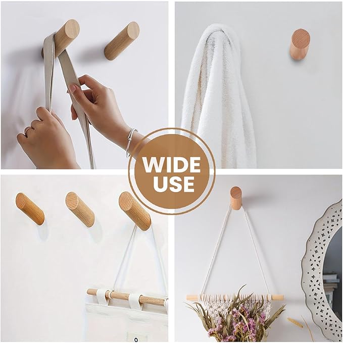 evory 6 Natural Wood Hooks for Wall, Rustic Wooden Coat Hooks Wall Mount - Image 5