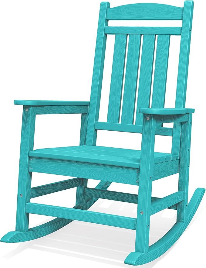SERWALL Oversized Outdoor Rocking Chair, All-Weather Patio Rocking Chair, HDPE Porch Rocker for Adults, Aruba Blue by SERWALL