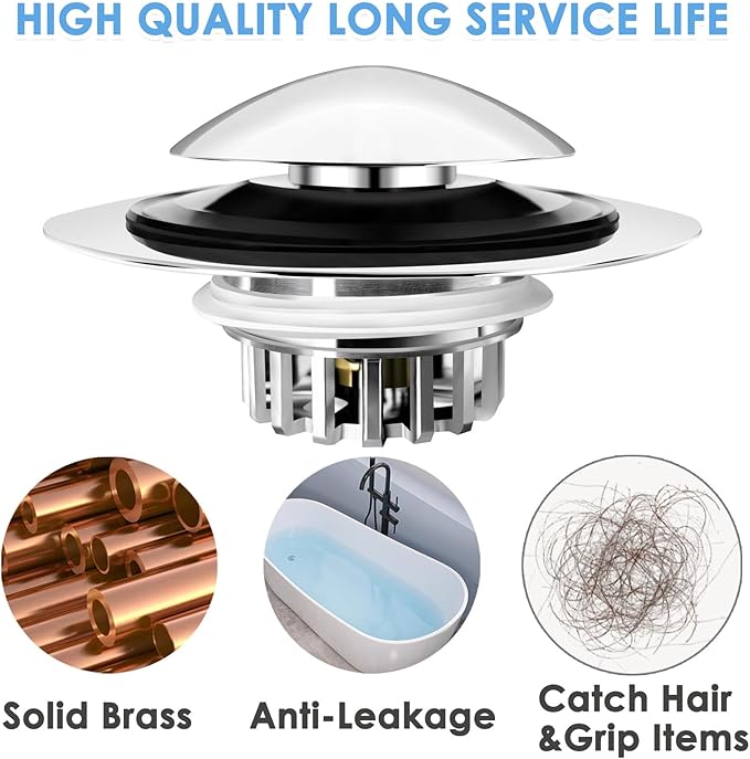 Bathtub Drain Stopper, Pop Up Tub Drain Hair Catcher, Bath Tub Drain Plug and - Image 6