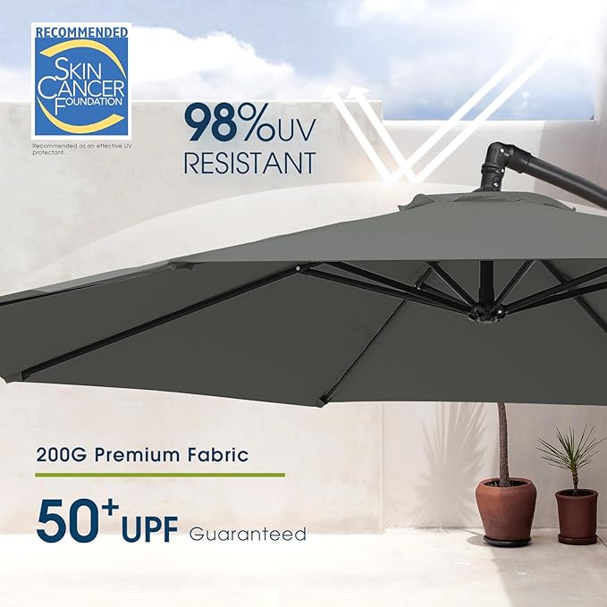 wikiwiki 10ft Patio Umbrella with Base Included, Outdoor Offset Cantilever Umbrella with Sandbag Base for Backyard, Garden and Pool, Easy to Tilt and Crank, Dark Gray - Image 3