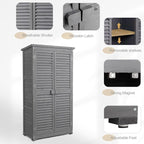 Outvita Outdoor Storage Cabinet, 63in Wooden Garden Tools Shed with 2 Lockable Doors, 3 Adjustable Shelves, Waterproof Roof for Yard Garge Patio Deck Porch（Grey） - Image 3