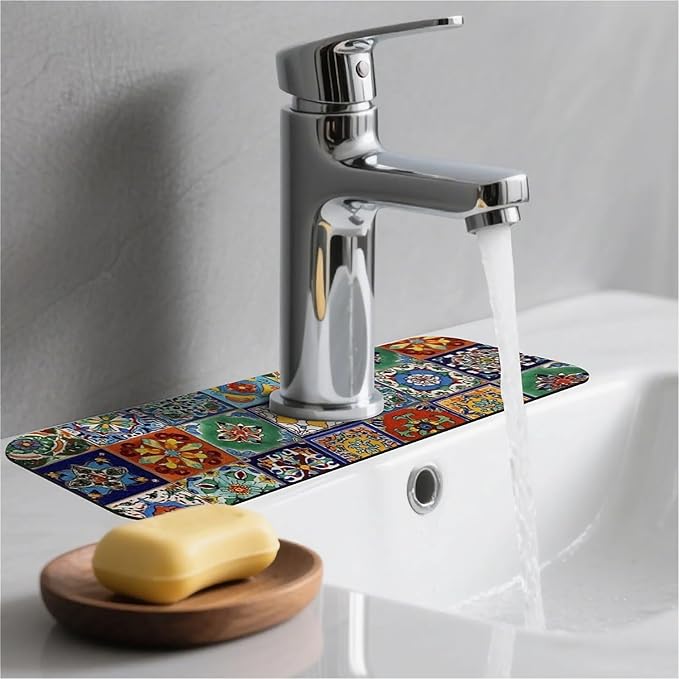 Kitchen Sink Splash Guard，Colorful Mexican tile Faucet Mat Sink Gadgets-Super - Image 2