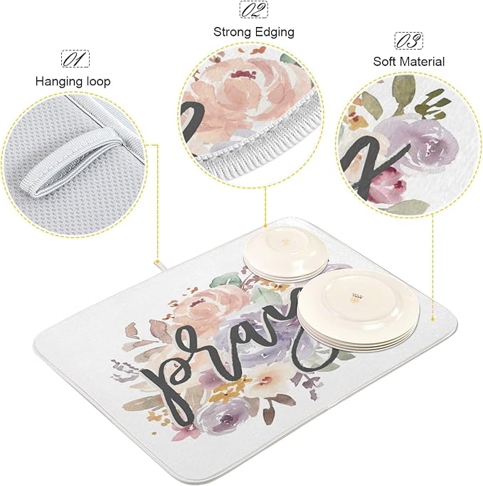 ALAZA Pray Religious Christian Rose Flower Dish Drying Mat - Image 4