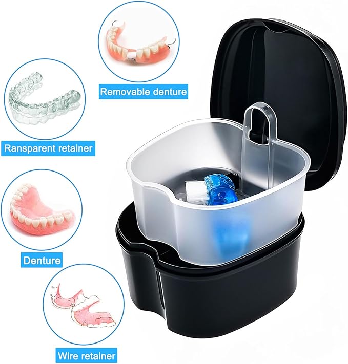 Black Denture Soaking Container Partial Denture Case, Orthodontic Retainer - Image 2