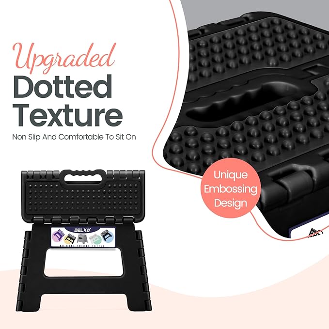 Delxo Folding Step Stool 9 Inch Non-Slip Foldable Stools for Kids & Adults Up to 300 LBS Kitchen Collapsible Fold Up Stepping Stool with Dotted 1 Pack Black - Image 3
