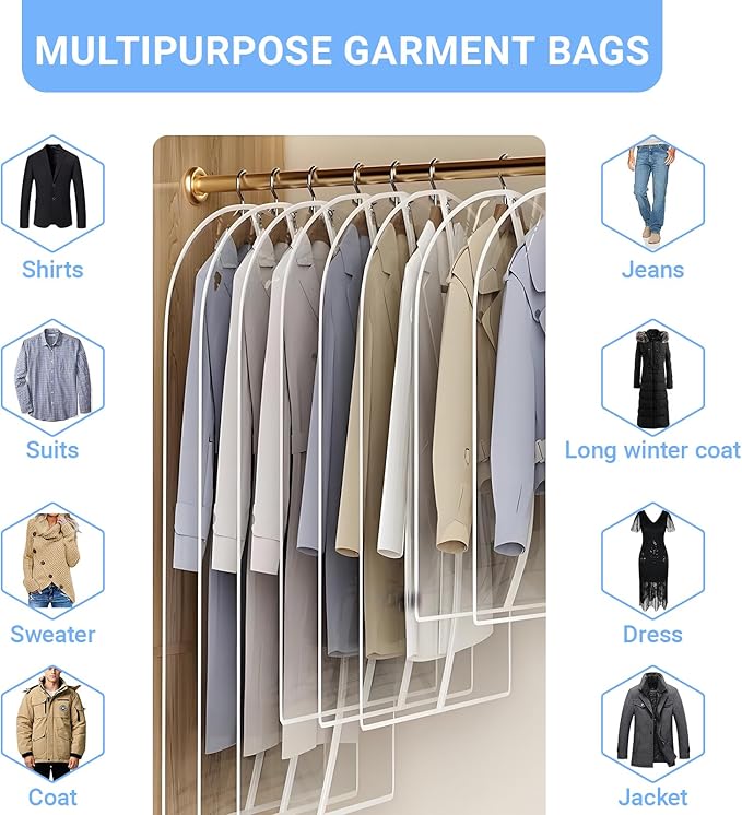 Garment Bags for Hanging Clothes 24'' x 55'' Coat Covers for Closet Foldable - Image 4