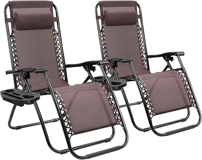Homall Zero Gravity Patio Folding Lawn Chairs Outdoor Gravity Camp Reclining Lounge Chair with Pillows for Poolside Backyard and Beach Set of 2 (Brown) by Homall