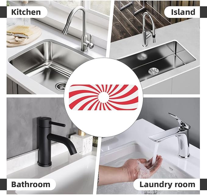 Christmas Red Swirl Peppermint Sugar Candy Kitchen Sink Splash Guard Faucet Mat - Image 7