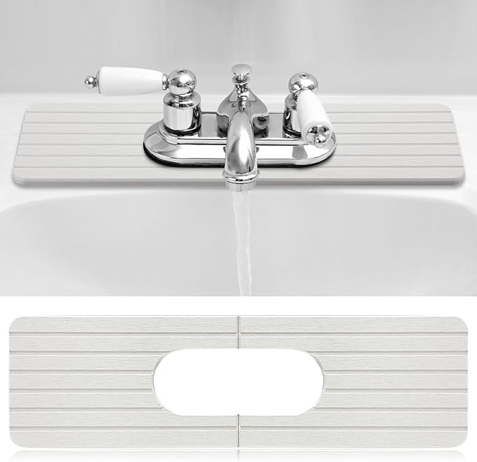 an Oval Hole White Faucet Mat for Kitchen Sink Bathroom 17.32" x 4.6" Kitchen by Teenyyou