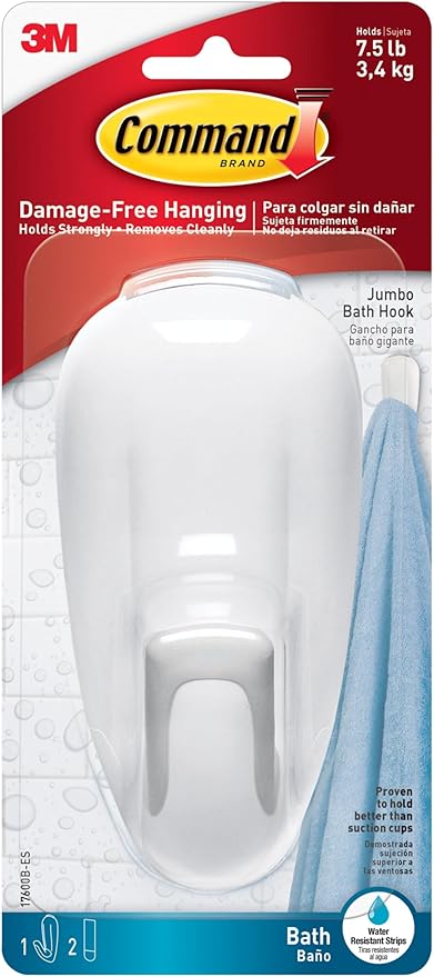 Command Bathroom Hook with Water-Resistant Strips, Organize Damage-Free by Command