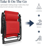 Best Choice Products Oversized Padded Zero Gravity Chair, Folding Outdoor Patio Recliner, XL Anti Gravity Lounger for Backyard w/Headrest, Cup Holder, Side Tray, Polyester Mesh - Crimson Red - Image 5