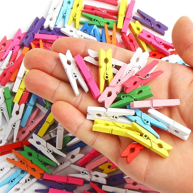 KIMOBER 1.18Inch Wooden Clothespins, Mini Mixed Colored Craft Wood Pins Pegs - Image 3