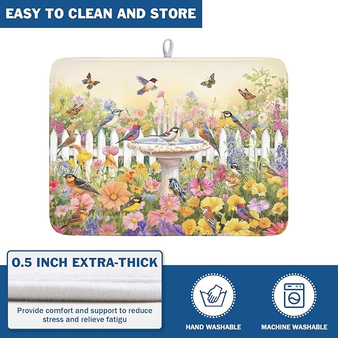 Spring Summer Floral Birds Dish Drying Mat - Image 5