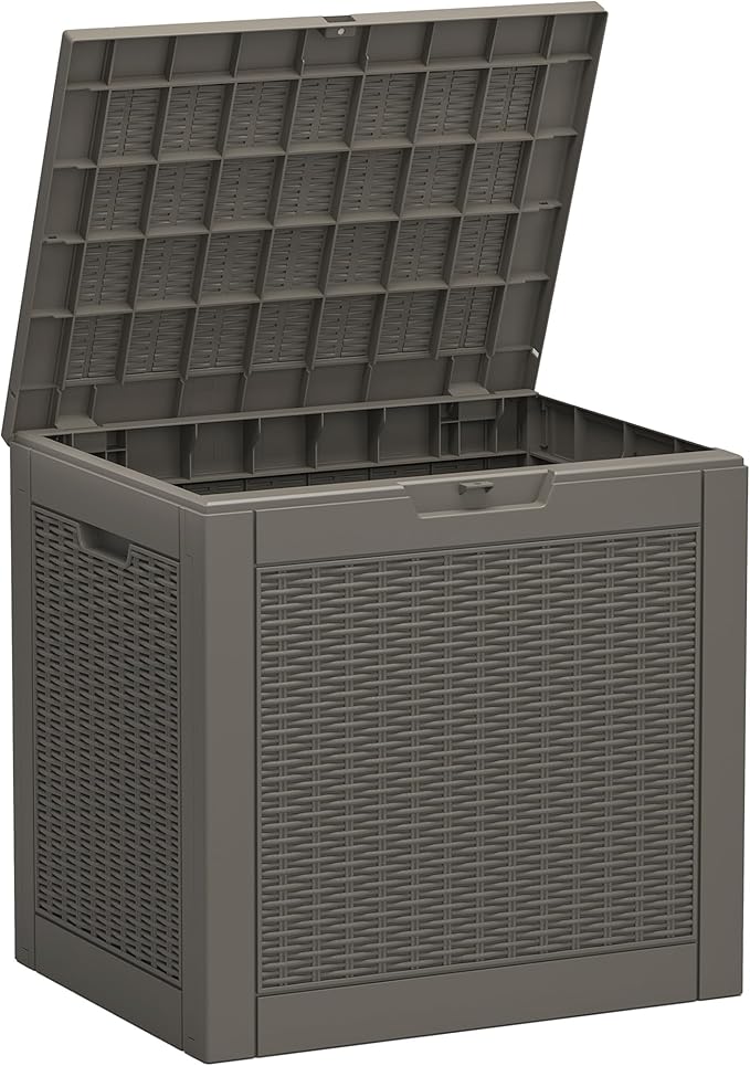 Outdoor Storage Box, Resin Deck Boxes Indoor and outdoor, Waterproof Storage Box Lockable Lid (Grey, 35 Gallon) by NBYSGO