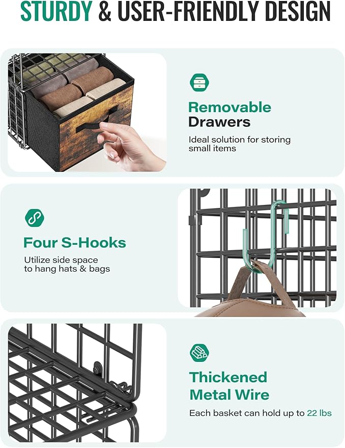 Hanging Closet Organizer with Drawers, 4 Tier Metal Closet Organizers and - Image 3