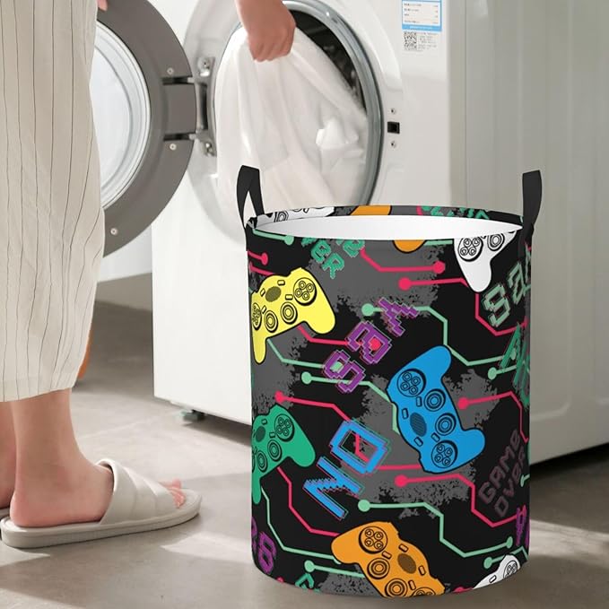 Colorful Game Joysticks Laundry Hamper Bag, Video Game Controller Background - Image 6