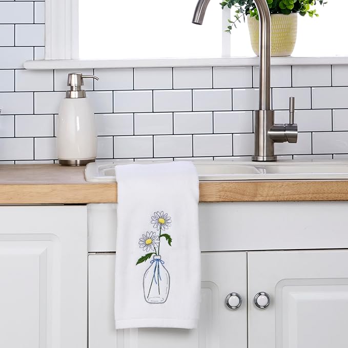 SKL Home Daisies in Vase 100% Cotton Embroidered 2pc Hand Towel Set, Decorative - Image 3