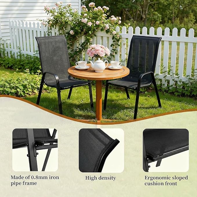 MAMIZO Patio Dining Chairs, Stackable All Weather Teslin Chair, Heavy Duty Outdoor Breathable Chairs Set, w/Armrests, Upgraded Chair FeetW/Strenthened Iron Spacers, 330 LBS (8, Black) - Image 5