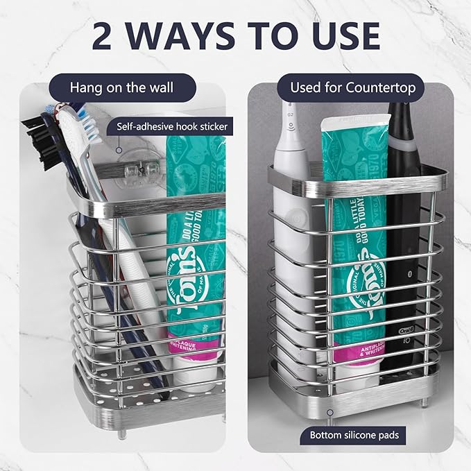 Wall Mount Toothbrush Holder for Bathroom, Stainless Steel Rustproof Toothbrush - Image 4