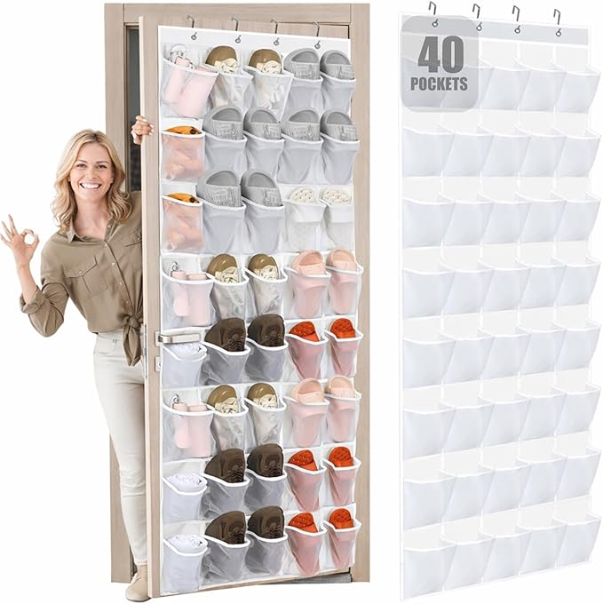 Windyun 40 Over the Door Shoe Organizer Large Breathable Mesh Pocket Clear by Windyun