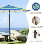 MEWAY 9ft Patio Umbrella Outdoor Table Umbrellas with Push Button Tilt and Crank, Market Umbrella 8 Sturdy Ribs for Deck, Garden, Pool and Backyard, Blue-Green Stripe - Image 6