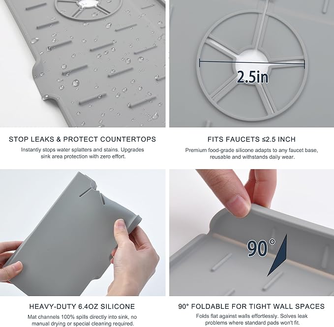 Kitchen Faucet Sink Splash Guard, Silicone Faucet Water Catcher Mat – Sink - Image 5