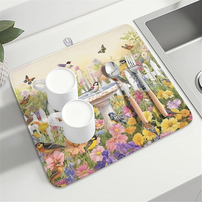 Spring Summer Floral Birds Dish Drying Mat - Image 8