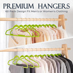 HOUSE DAY Vibrant Green Velvet Hangers 60 Pack, Non Slip Clothes Felt Hanger - Image 8
