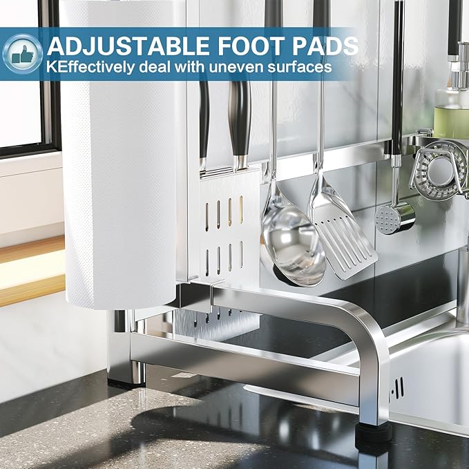 Over The Sink Dish Drying Rack, 3 Tier Adjustable Length Full Stainless Steel - Image 6