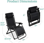 Best Choice Products Oversized Zero Gravity Chair, Folding Outdoor Patio Recliner, XL Anti Gravity Lounger w/Removable Cushion, Cup Holder, Side Tray, 350lb Capacity - Onyx Black - Image 3
