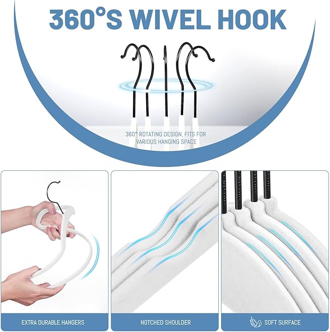 HOUSE DAY White Velvet Hangers 60 Pack, Non Slip Felt Hanger, Slim Velvet - Image 5