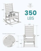 SERWALL Outdoor Rocking Chair Set of 2, Oversized Rocking Chair with Footboard for Adults, HDPE All Weather Resistant Rocking Chairs for Patio, 350lbs Weight Capacity, White - Image 3